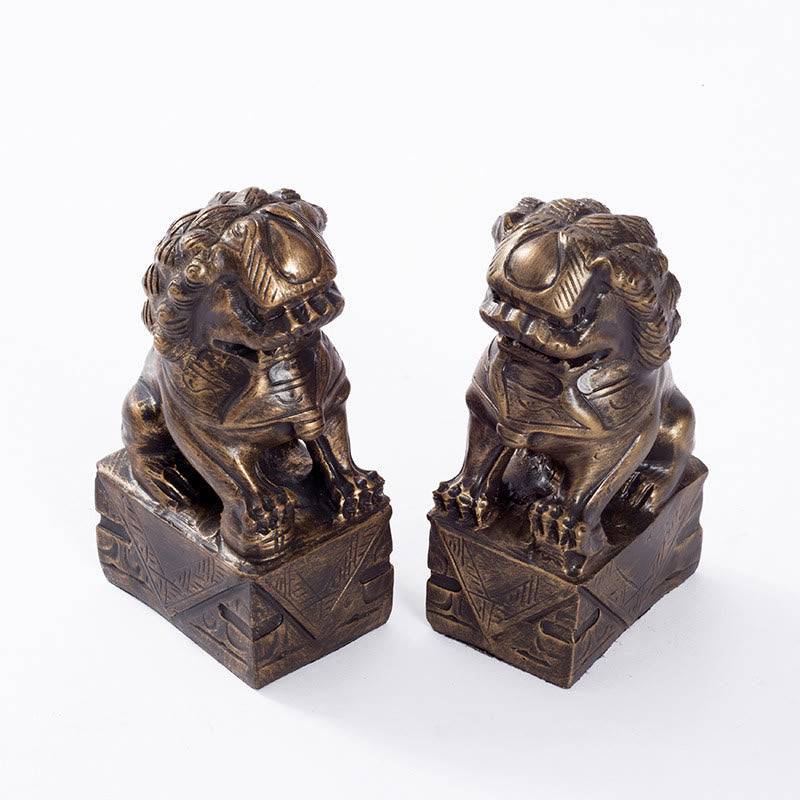Buddha Stones 2Pcs Lion Statue Courage Strength Resin Home Office Decoration Decorations BS 9