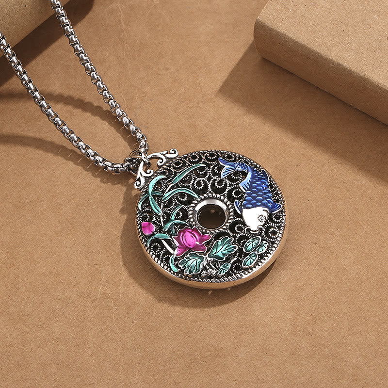 Buddha Stones Koi Fish Lotus Peace Buckle Fu Character Wealth Luck Necklace Pendant Necklaces & Pendants BS 1