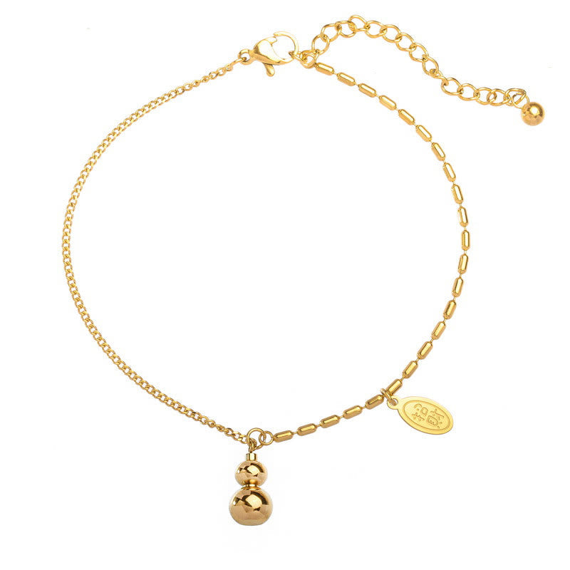 Buddha Stones 18k Gold Lucky Gourd Design Wealth Buckle Anklet Anklet BS 6