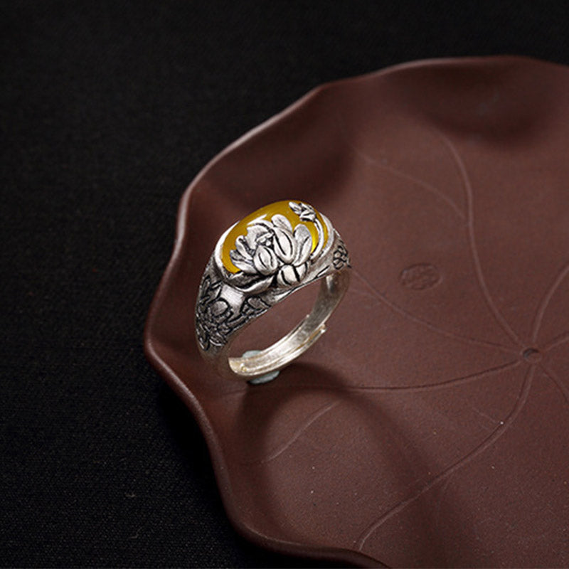 Bague de protection ajustable Bénédiction du lotus en citrine Foviel