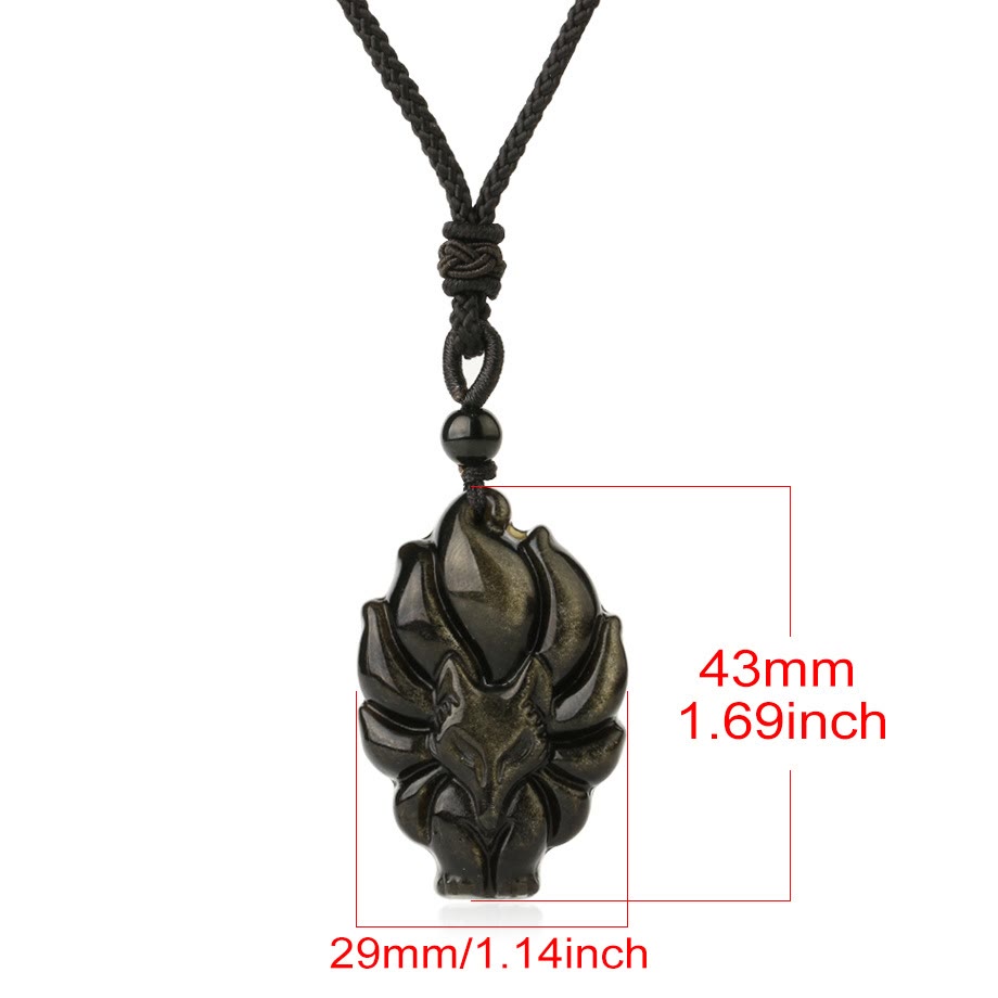 Buddha Stones Natural Fluorite Gold Sheen Obsidian Fox Pendant Protection Necklace Necklaces & Pendants BS 13