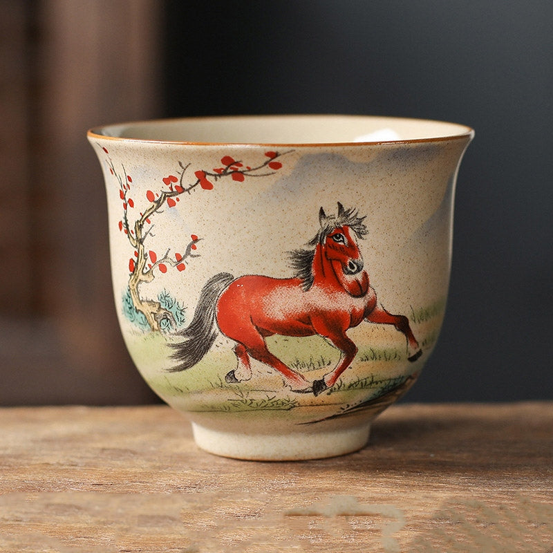 Buddha Stones 12 Chinese Zodiac Ceramic Teacup Kung Fu Tea Cup 130ml Cup BS Horse 7.2cm*6cm*130ml