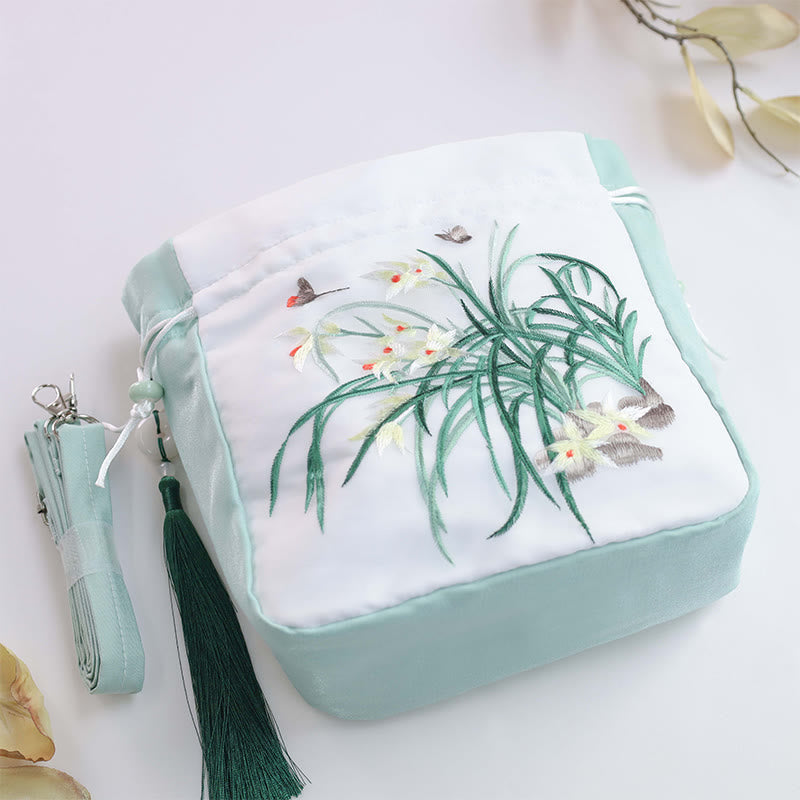 Buddha Stones Suzhou Embroidery Rabbit Lotus Epiphyllum Peony Magnolia Silk Tote Crossbody Bag Shoulder Bag Handbag Crossbody Bag BS 22