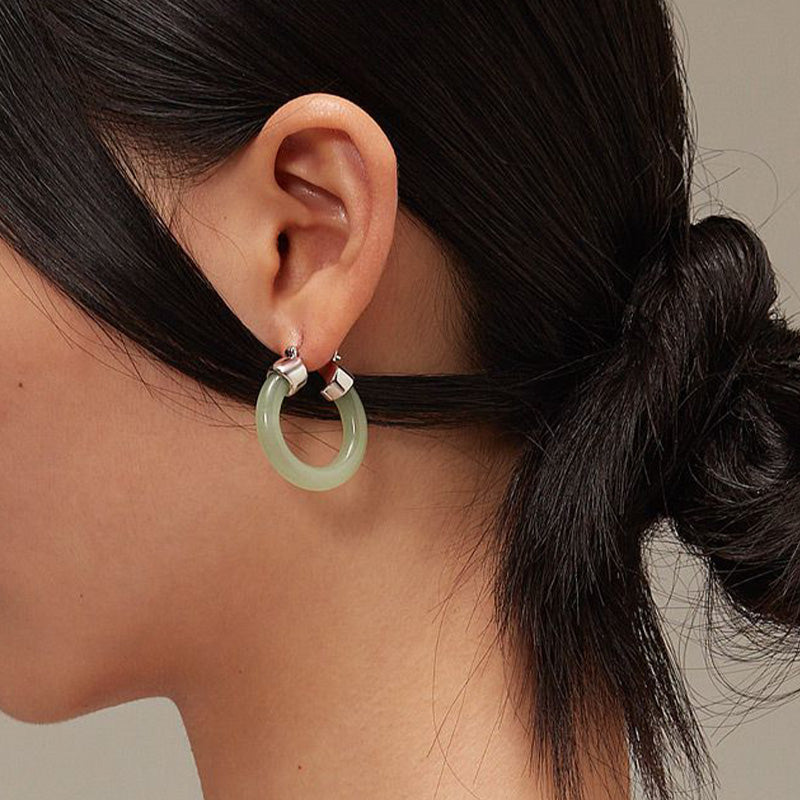 Buddha Stones Round Jade White Jade Prosperity Earrings Earrings BS 2