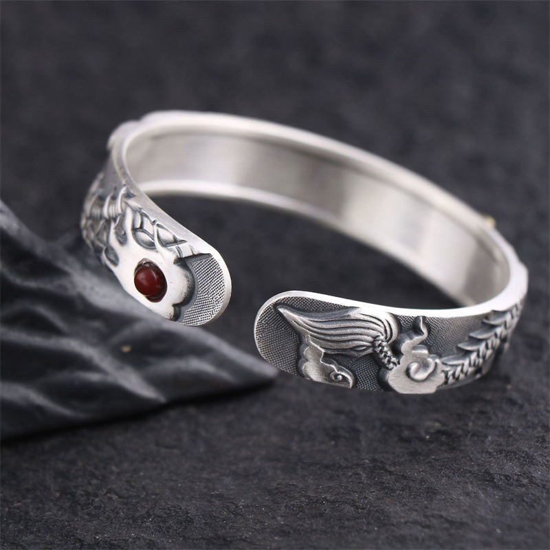 Bracelet jonc Foviel en argent sterling 999 motif dragon force et protection