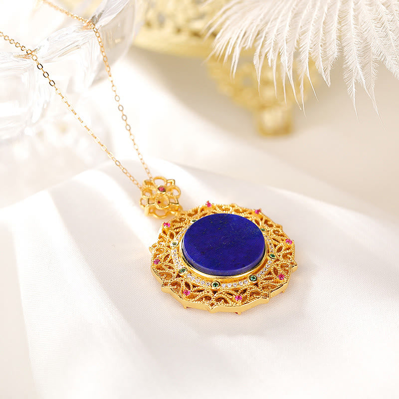 Buddha Stones 925 Sterling Silver Plated Gold Lazurite Positive Necklace Pendant - image 1