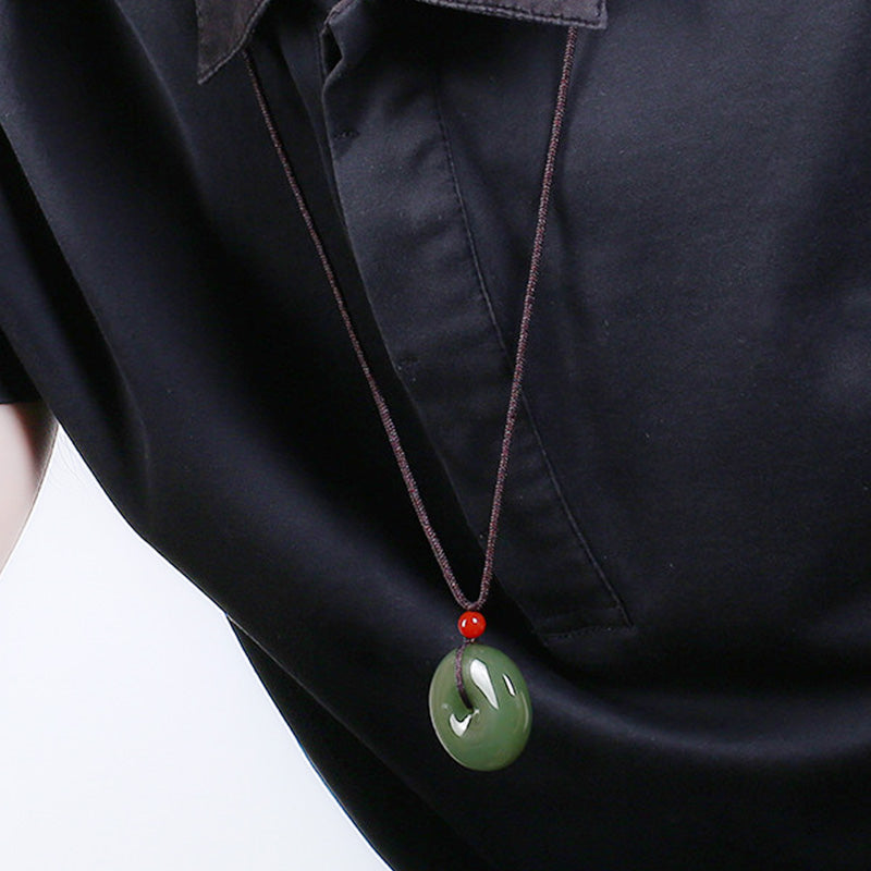 Buddha Stones Natural Round Jade Peace Buckle Prosperity Necklace String Pendant Necklaces & Pendants BS 5