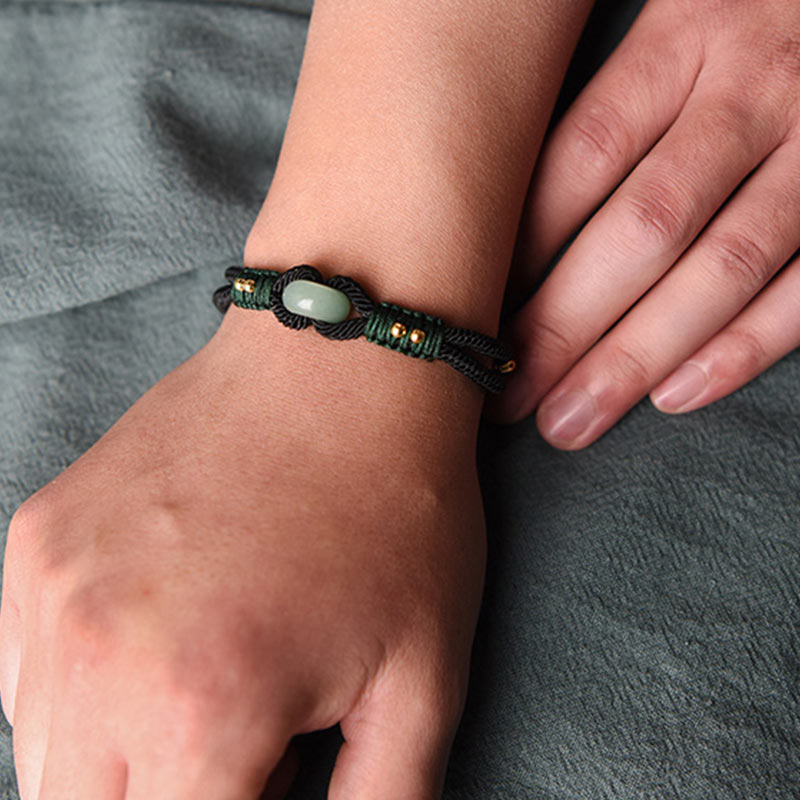 Buddha Stones Tibetan Jade Lucky Black Rope Couple Bracelet Bracelet BS 4
