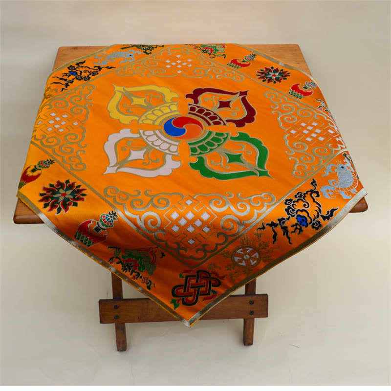 Buddha Stones Flower Endless Knot Prayer Altar Mat Healing Meditation 8 Auspicious Symbols Mat Table Runner Prayer Altar BS 21
