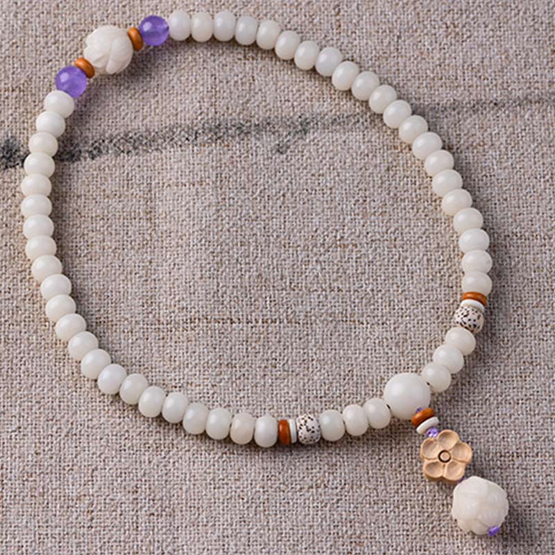 Bracelet de bénédiction lotus Bodhi en jade blanc tibétain Foviel