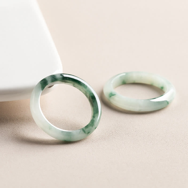 Buddha Stones Natural Green Jade Luck Abundance Ring Ring BS 2