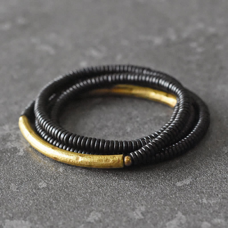 Buddha Stones Ebony Wood Copper Balance Multilayered Bracelet Bracelet BS 17-17.5cm