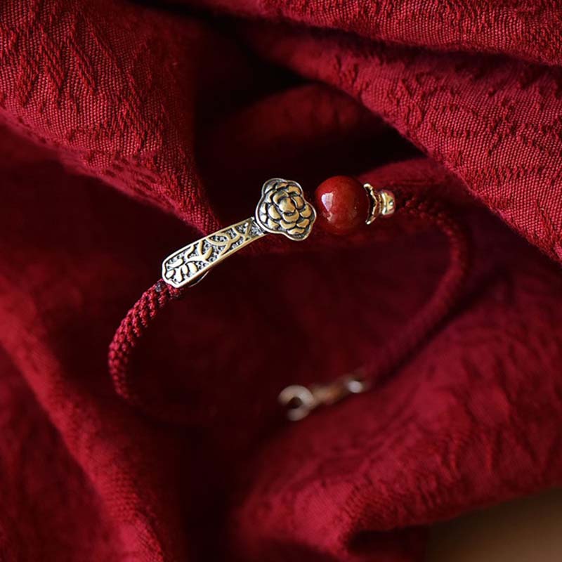 Buddha Stones 925 Sterling Silver Cinnabar Blessing String Bracelet Bracelet BS 2