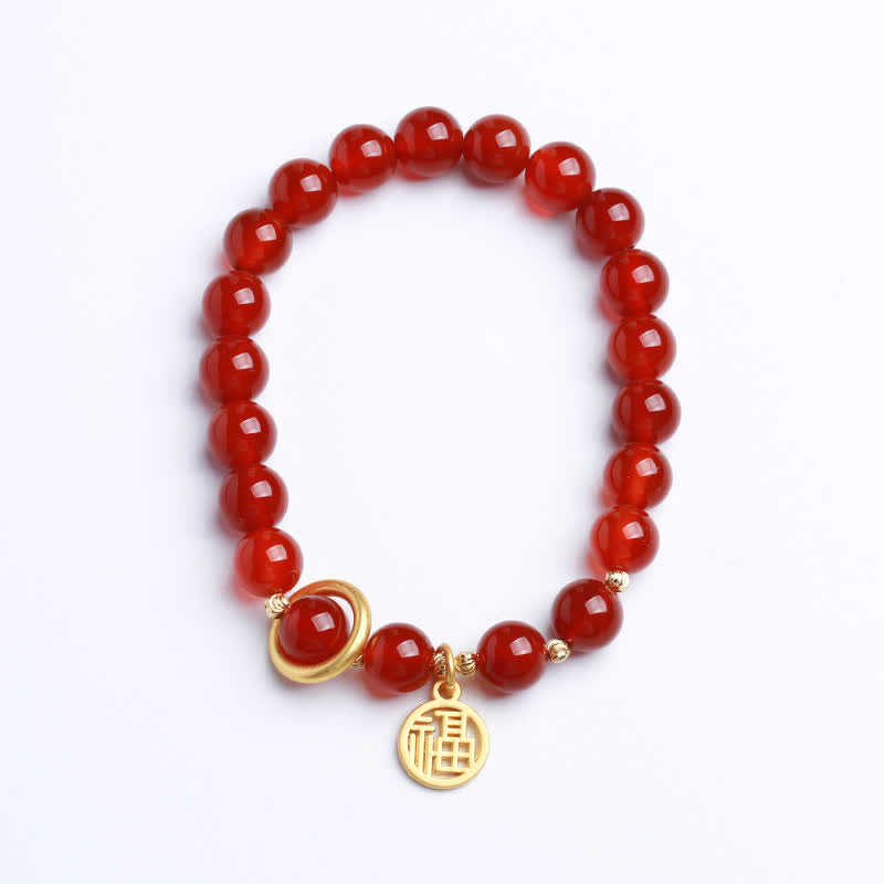 Buddha Stones Natural Red Agate Blessing Letter Confidence Bracelet Bracelet BS 9