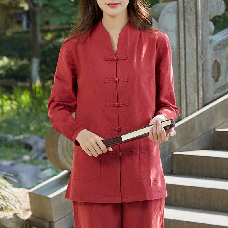 Ensemble de vêtements pour femme Foviel en coton et lin pour la pratique spirituelle, le zen, le yoga, la méditation et la prière