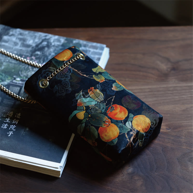 Buddha Stones Small Maple Leaf Persimmon Metal Chain Crossbody Bag Shoulder Bag Cellphone Bag Handbags BS Black Persimmon 20*12*4cm