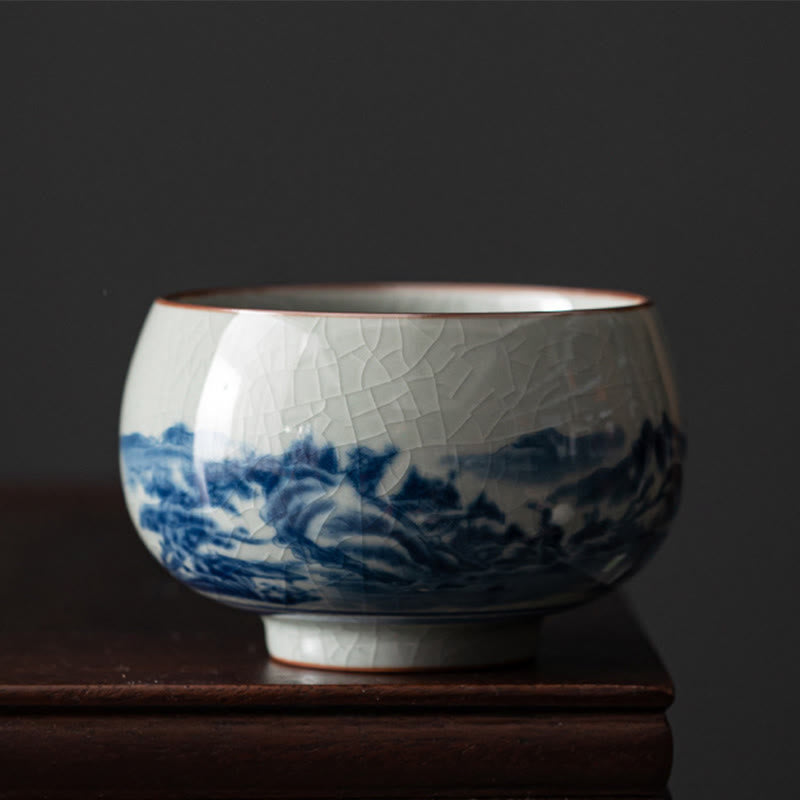 Buddha Stones Mountain Landscape Lotus Orchid Pavilion Gathering Ceramic Teacup Kung Fu Tea Cup Cup BS Mountain Landscape 8.3cm*5.3cm*150ml