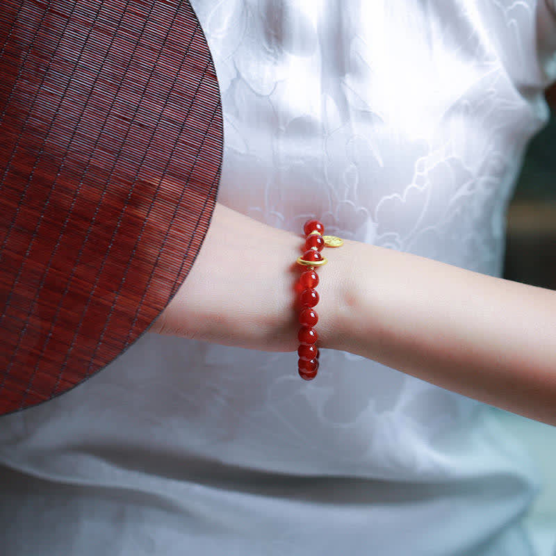Buddha Stones Natural Red Agate Blessing Letter Confidence Bracelet Bracelet BS 4