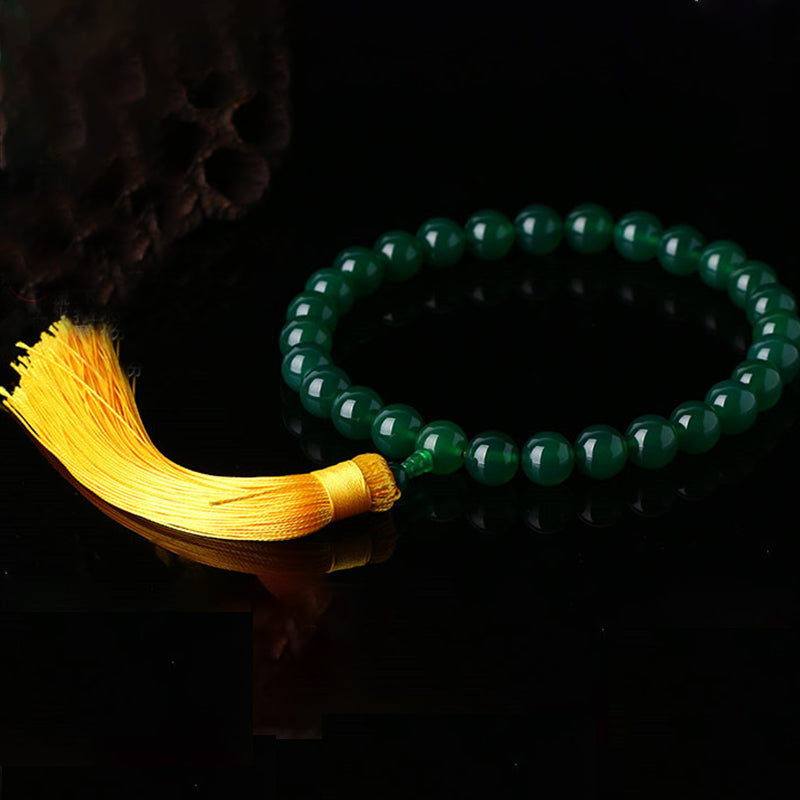 Buddha Stones Natural Green Agate Wrist Mala Power Tassels Pocket Mala Car Decoration Wrist Mala&Decorations BS 6