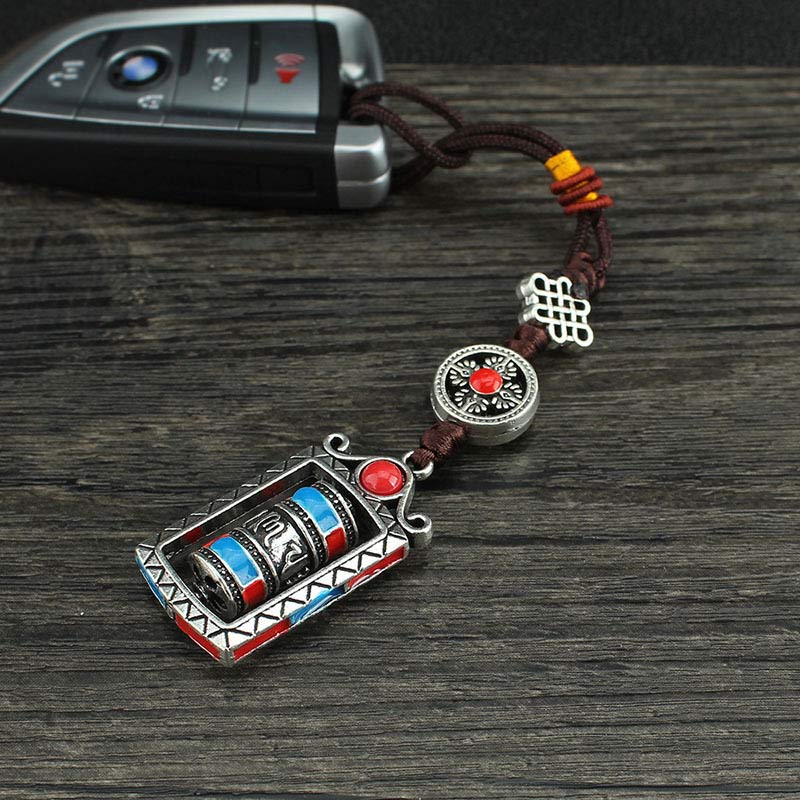 Buddha Stones Six True Words Prayer Wheel Rotation Knot Blessing Keychain Decoration Decorations BS 10