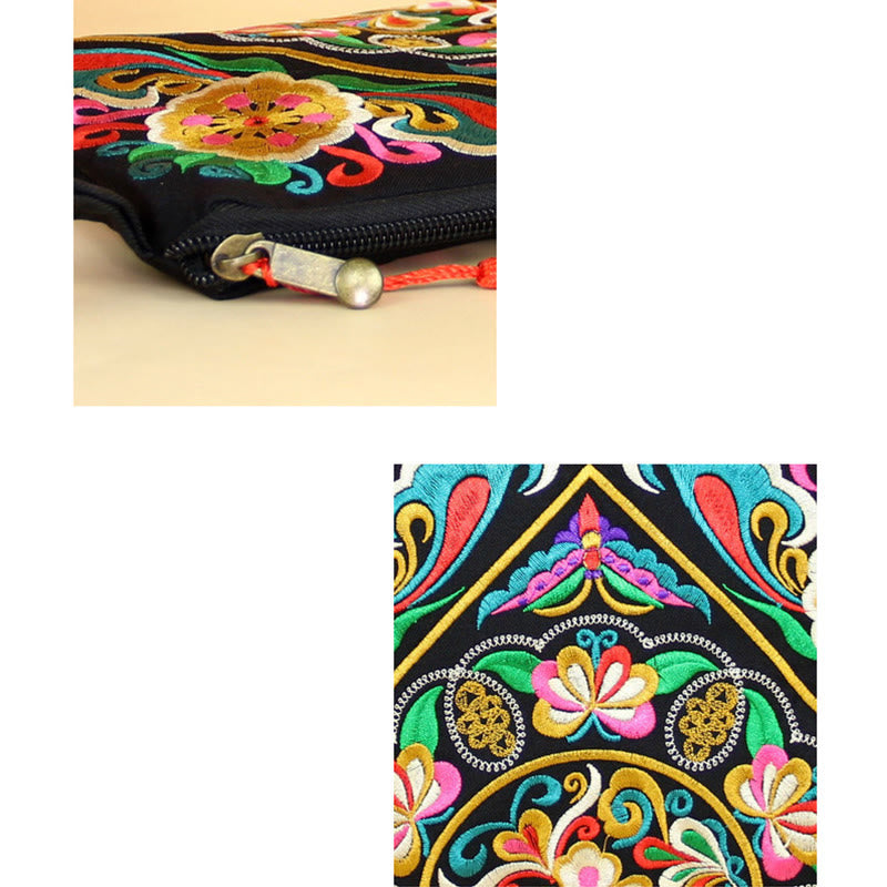Buddha Stones Dragon Butterfly Cosmos Flower Embroidery Wallet Shopping Purse Purse BS 16