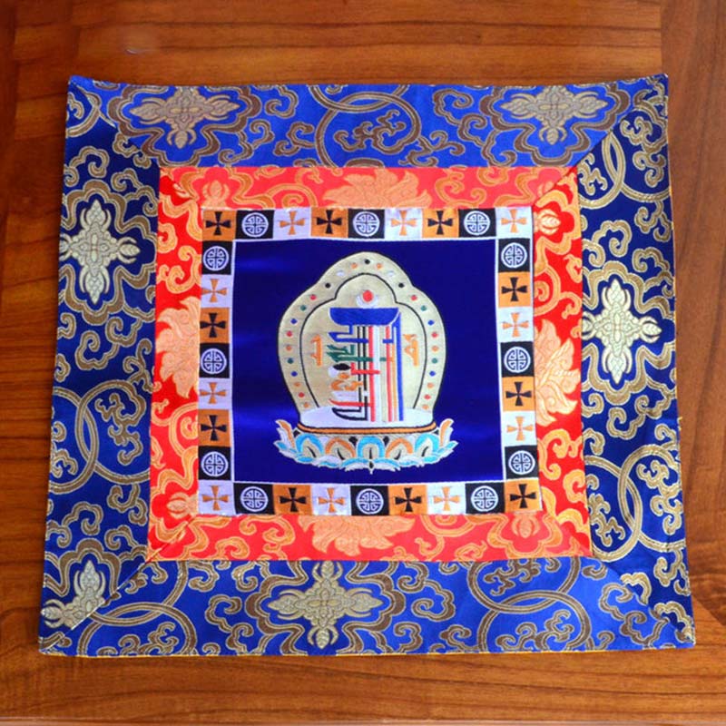 Buddha Stones Prayer Altar Mat Meditation Strength Endless Knot Vajra Man-Bcu Kalachakra Auspicious Symbols Prayer Altar BS Man-Bcu Kalachakra Blue