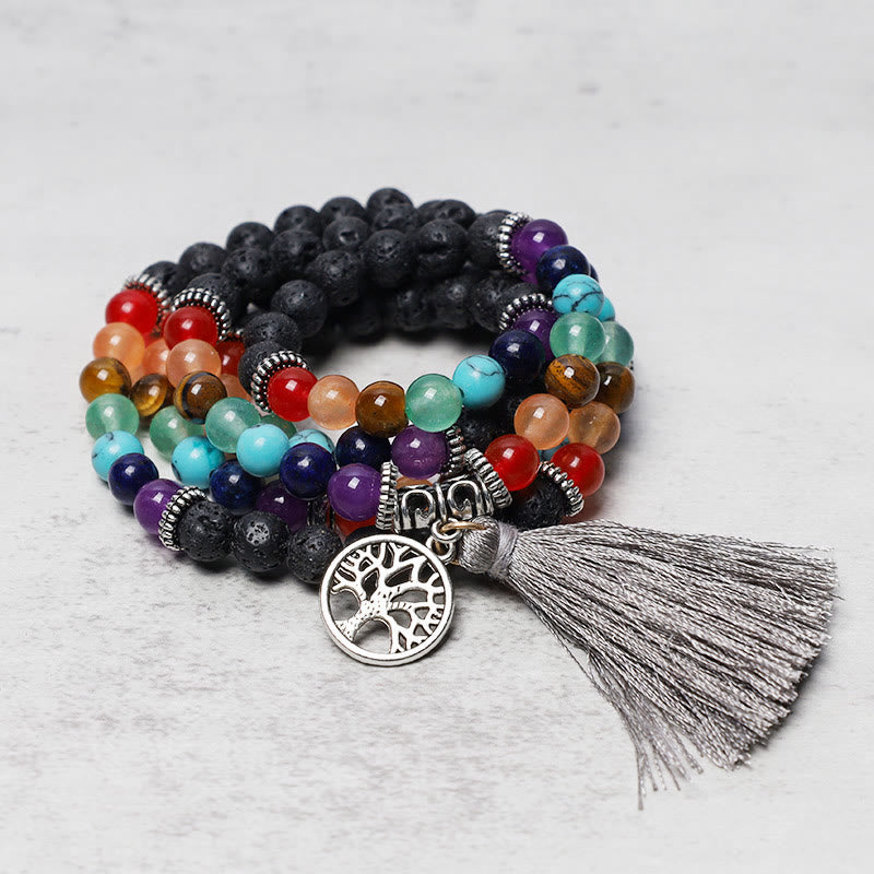 Foviel Healing Crystal Mala Prayer Beads 108 Meditation Healing Multilayer Bracelet Necklace