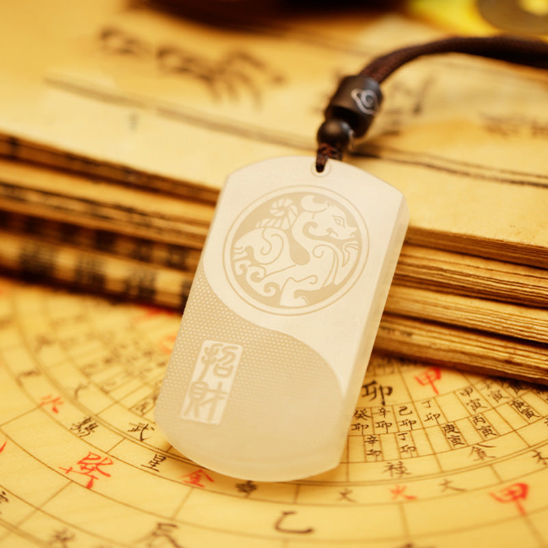 Buddha Stones White Jade PiXiu Yin Yang Luck Protection Necklace Pendant Necklaces & Pendants BS 2
