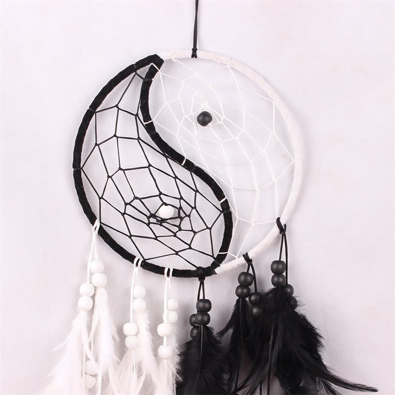 Buddha Stones Yin Yang Dream Catcher Circular Net with Feathers Balance Decoration Decorations BS 4