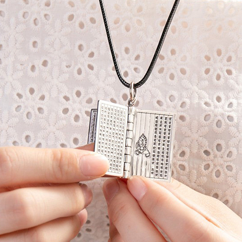Foviel 990 Sterling Silber Herz Sutra Großes Mitgefühl Shurangama Mantra Lotus Vajra Friedens Halskette Anhänger