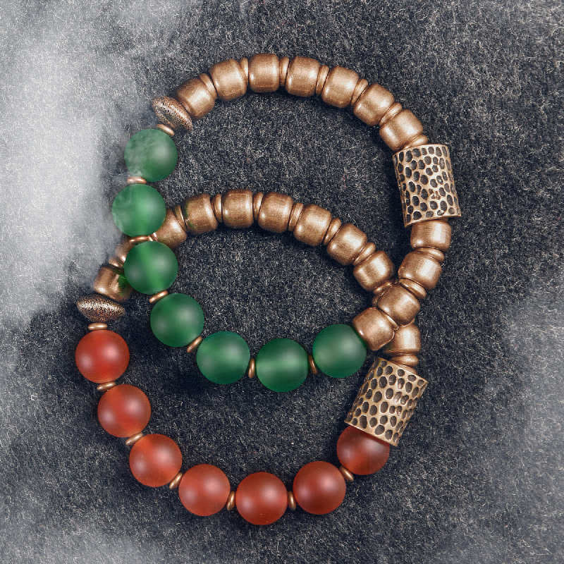 Buddha Stones Tibetan Red Agate Green Agate Copper Confidence Fortune Bracelet Bracelet BS 1