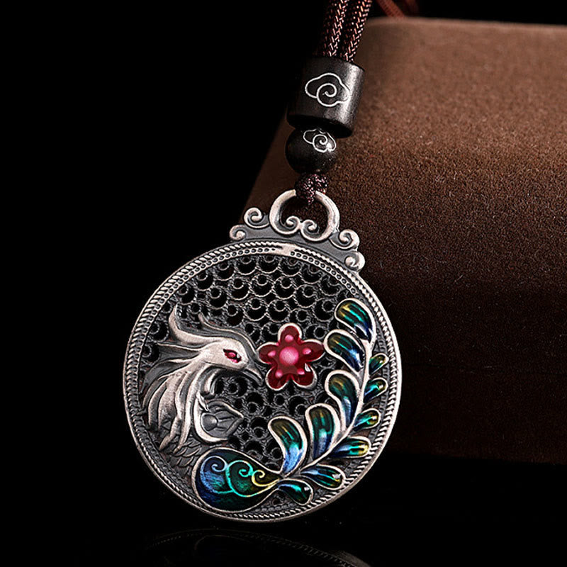 Buddha Stones 990 Sterling Silver Phoenix Luck Protection Necklace Pendant Necklaces & Pendants BS 5