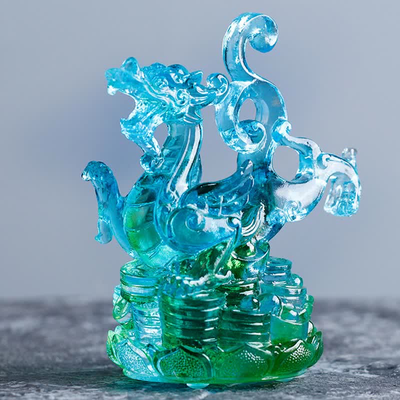 Buddha Stones Feng Shui Four Symbols Azure Dragon Handmade Liuli Crystal Art Piece Home Office Decoration Decorations BS 3