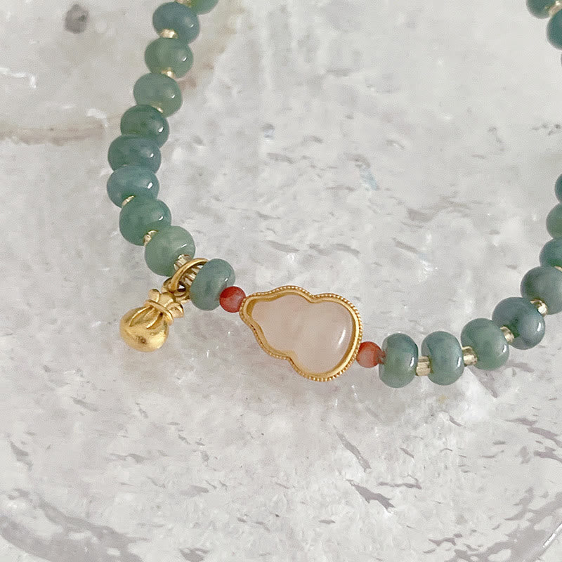 Buddha Stones Natural Hetian Jade Pearl Peace Buckle Fu Character Gourd Money Bag Strawberry Quartz PiXiu Luck Bracelet Bracelet BS 7