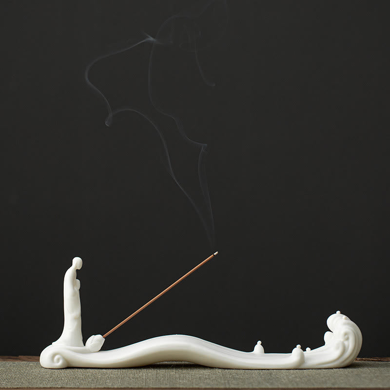 Buddha Stones Buddha Monk Ceramic Sea Wave Mountain Blessing Incense Burner Decoration Incense Burner BS 9