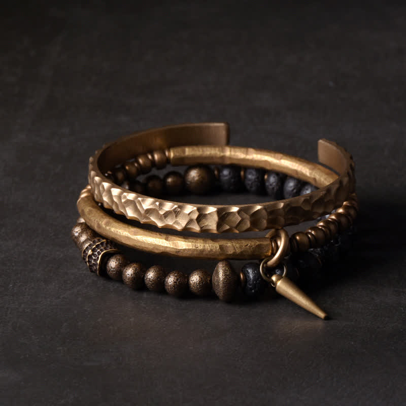 Buddha Stones Lava Rock Stone Copper Balance Cuff Bracelet Bangle - image 1