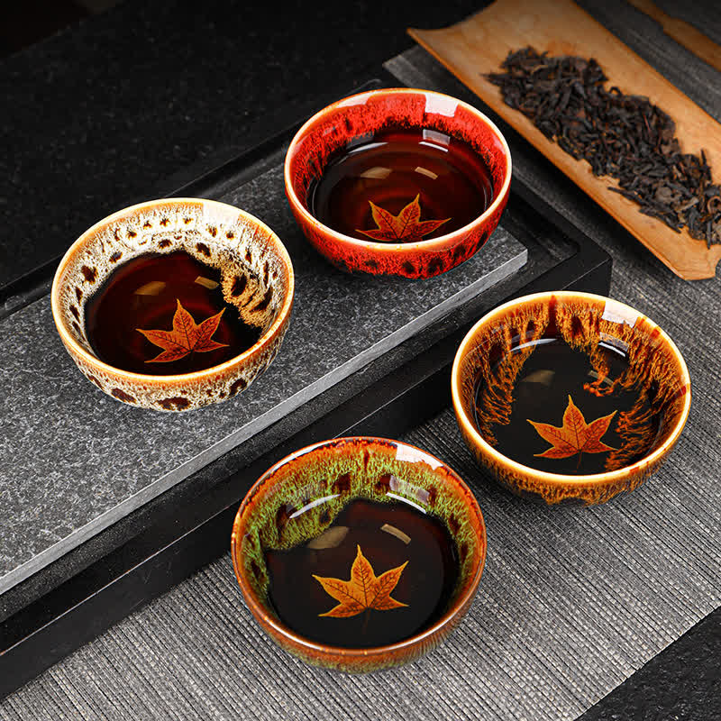 Buddha Stones Maple Leaf Colorful Ceramic Teacup Home Tea Cups Cup BS 3