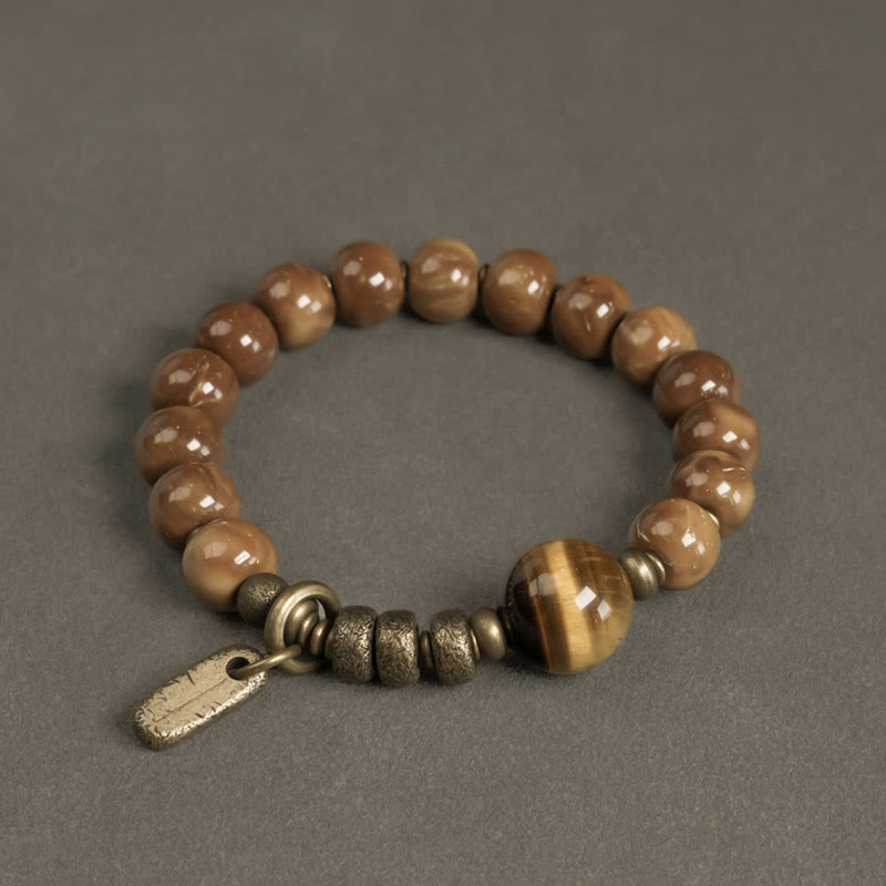 Buddha Stones Kuka Seed Tiger Eye Gold Sheen Obsidian Copper Wealth Luck Bracelet Bracelet BS Kuka Seed&Tiger Eye 17-17.5cm