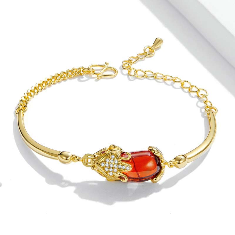 Buddha Stones FengShui Golden Red Agate PiXiu Wealth Luck Bracelet Bracelet BS 1