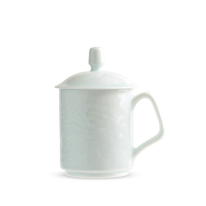 Buddha Stones Jingdezhen White Porcelain Handmade Great Wall Landscape Engraved Ceramic Teacup Office Mug Tea Cups Cup BS 7