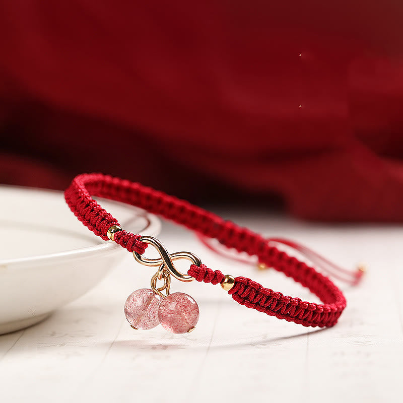 Buddha Stones Natural Strawberry Quartz Amethyst Green Phantom Bead Positive Bracelet Bracelet BS 11
