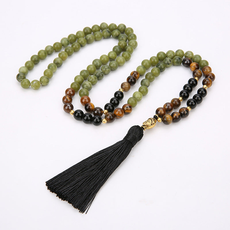 Bracelet mala de protection en jaspe vert tibétain Foviel