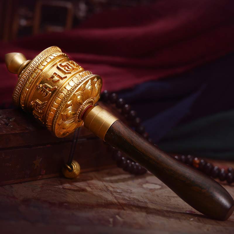 Buddha Stones Tibetan Prayer Wheel Six True Words Copper Meditation Decoration Decorations BS Gold