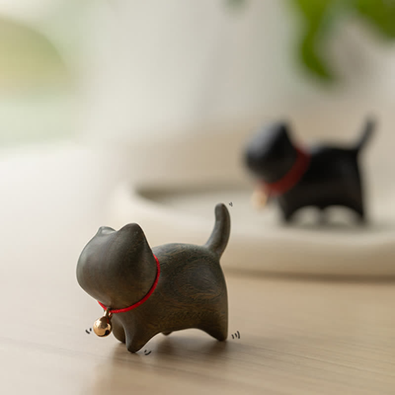 Foviel Green Sandalwood Small Leaf Red Sandalwood Cute Cat Animals Soothing Peace Decoration