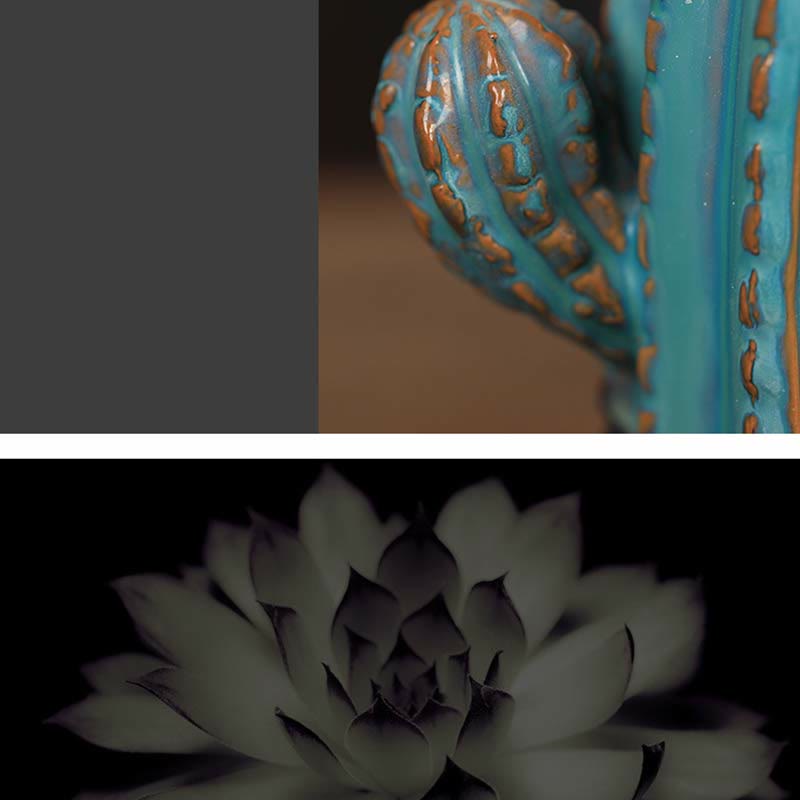Buddha Stones Cactus Ceramic Healing Backflow Smoke Fountain Incense Burner Incense Burner BS 5