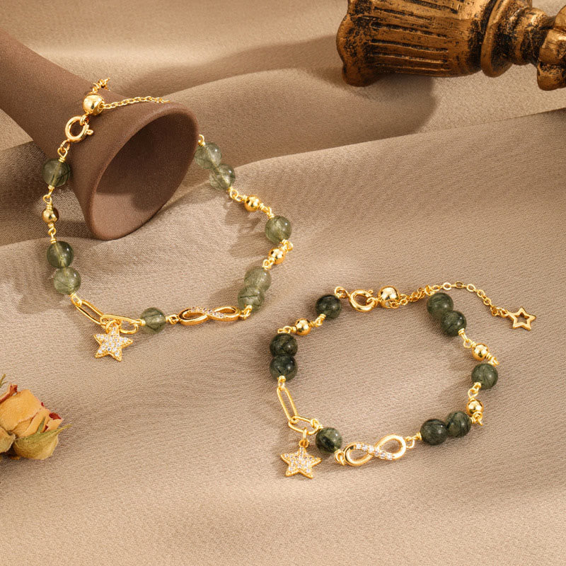 Buddha Stones 14K Gold Green Rutilated Quartz Möbius Loop Eternal Love Star Protection Bracelet Bracelet BS 1