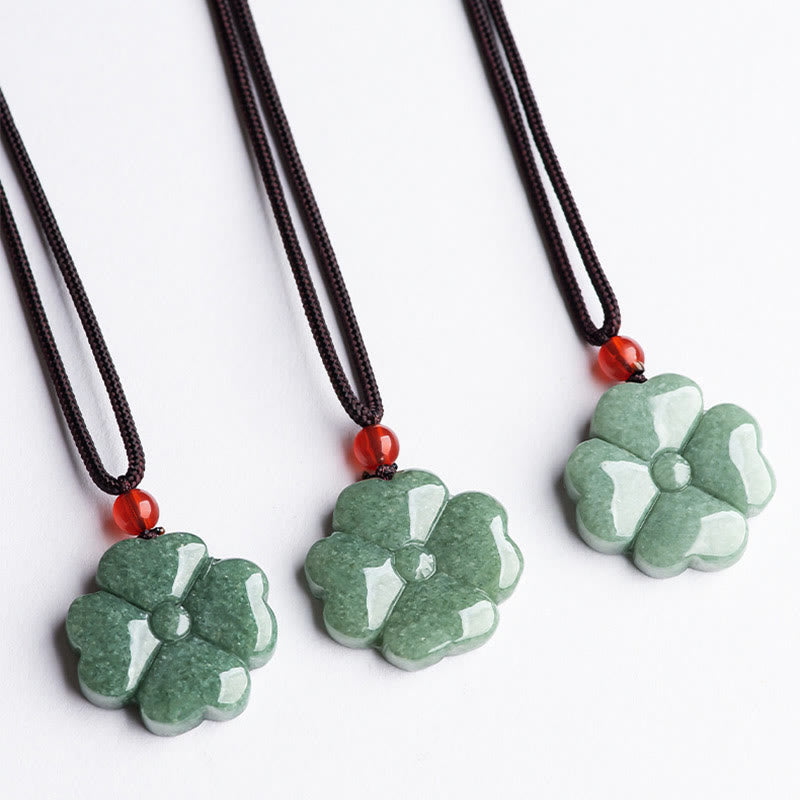 Buddha Stones Natural Lucky Four Leaf Clover Jade Prosperity Necklace Pendant Necklaces & Pendants BS 6
