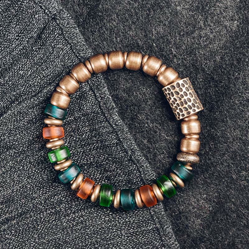 Buddha Stones Tibetan Colorful Glass Beads Copper Wealth Bracelet Bracelet BS 8