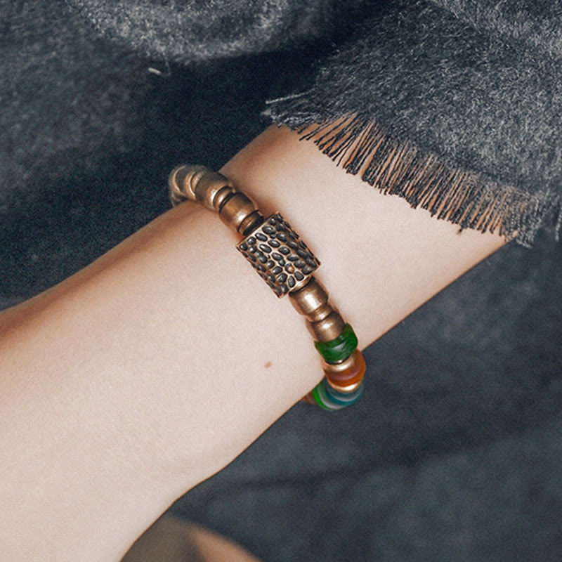 Buddha Stones Tibetan Colorful Glass Beads Copper Wealth Bracelet Bracelet BS 4
