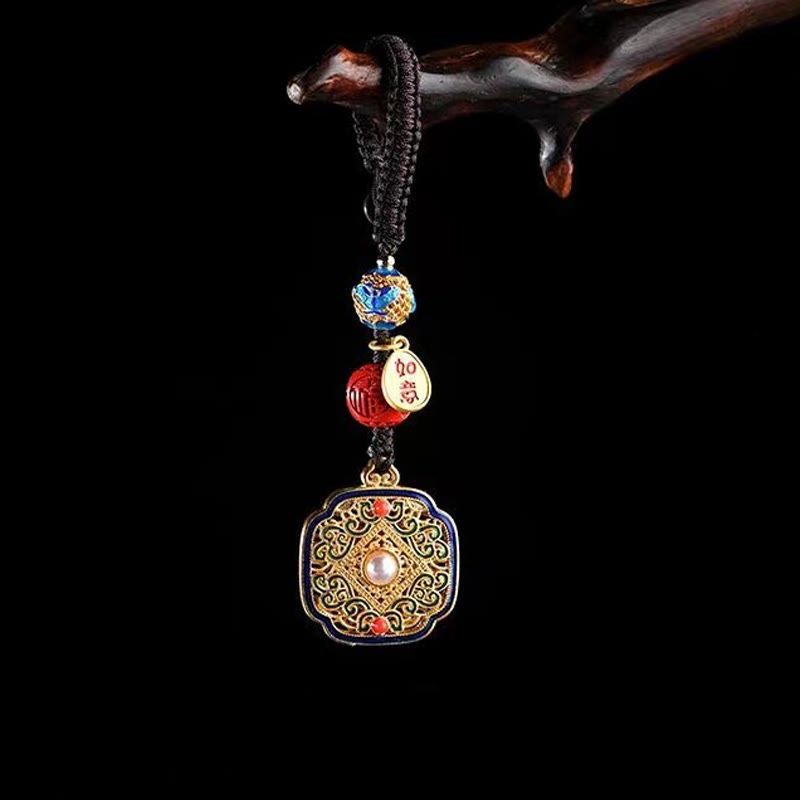 Buddha Stones Fu Character Blessing Ruyi Charm Key Chain Key Chain BS Square Fu Character Key Chain